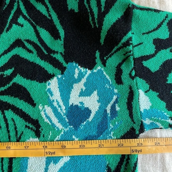 Dee Elly Crew Neck Drop Shoulder Balloon Sleeve Sweater Black Green Blue Size M - Picture 9 of 11